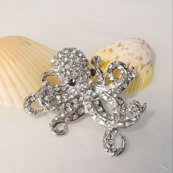 NWT silver crystal octopus brooch pin - Picture 2 of 8